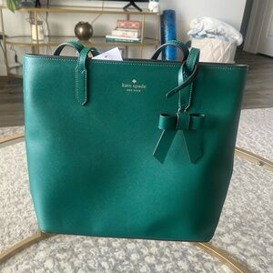 NWT Kate Spade Saffino Leather Green Tote Bag with Bow